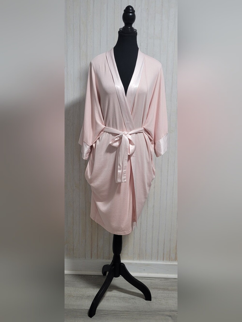 PJ Harlow Light Pink Shala Supima Cotton Modal Satin Trim Wrap Robe M/L